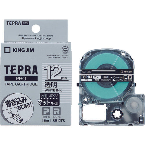 KING JIM [Genuine] "Tepra" PRO Tape 12mm Matte Label Transparent/White Letters Length 8m SB12TS 1 pc