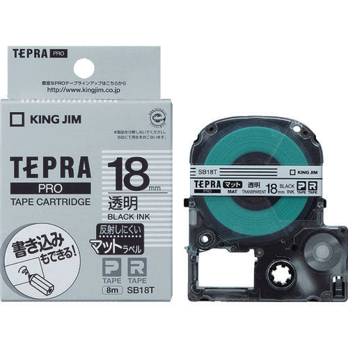 ＫＩＮＧ　ＪＩＭ　【純正】「テプラ」ＰＲＯテープ　１８ｍｍ　マットラベル透明／黒文字　長さ８ｍ　SB18T　1 個