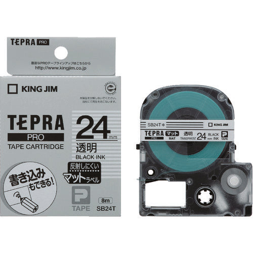 ＫＩＮＧ　ＪＩＭ　【純正】「テプラ」ＰＲＯテープ　２４ｍｍ　マットラベル透明／黒文字　長さ８ｍ　SB24T　1 個