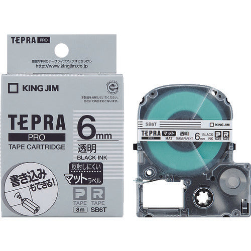 ＫＩＮＧ　ＪＩＭ　【純正】「テプラ」ＰＲＯテープ　６ｍｍ　マットラベル透明／黒文字　長さ８ｍ　SB6T　1 個