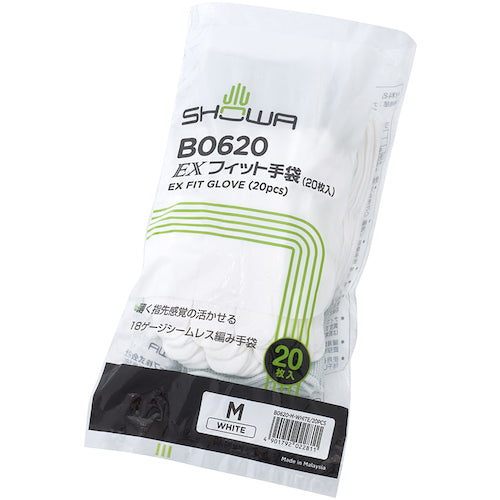 ＳＨＯＷＡ　ＥＸフィット手袋２０枚入り　Ｂ０６２０　ホワイト　Ｍサイズ　B0620-MW　1 袋