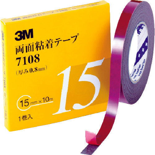 ３Ｍ　両面粘着テープ　７１０８　１５ｍｍＸ１０ｍ　厚さ０．８ｍｍ　灰色　１巻入り　7108 15 AAD　1 巻