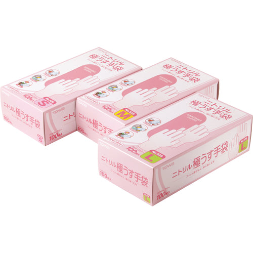 トワロン　使い捨て手袋　ニトリル極うす手袋　Ｓ　（１００枚入）　529-S　1 箱