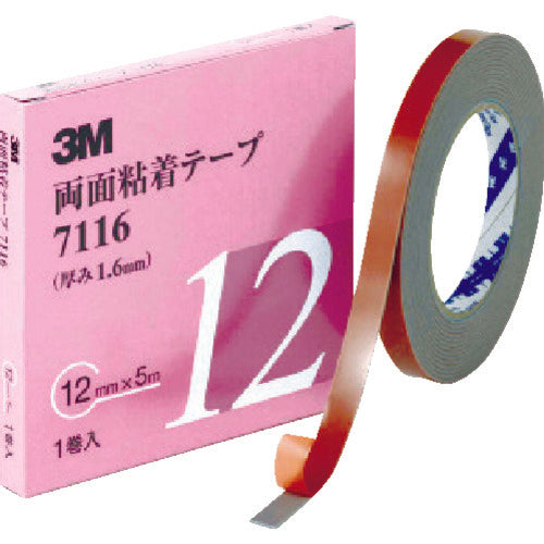 ３Ｍ　両面粘着テープ　７１１６　１２ｍｍＸ５ｍ　厚さ１．６ｍｍ　灰色　7116 12 AAD　1 巻