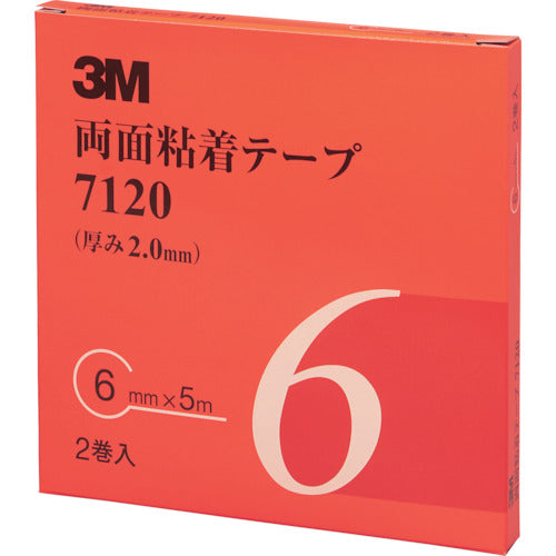 ３Ｍ　両面粘着テープ　７１２０　６ｍｍＸ５ｍ　厚さ２．０ｍｍ　灰色　（２巻入）　7120 6 AAD　1 箱