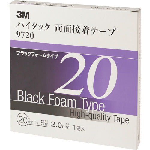 ３Ｍ　ハイタック両面接着テープ　９７２０　２０ｍｍＸ８ｍ　黒　（１巻＝１箱）　9720 20 AAD　1 巻