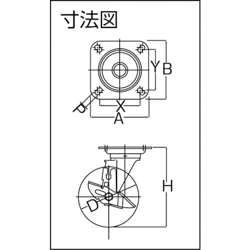 ハンマー　旋回式耐切くず特殊ゴム車輪（ラジアルボールベアリング）２００ｍｍ　ストッパー付　419S-XRZ200　1 個