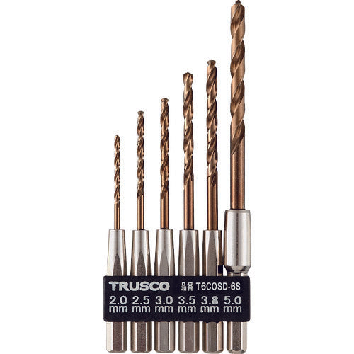 TRUSCO Hexagonal Shaft Cobalt Drill Set of 6 T6COSD-6S 1 S