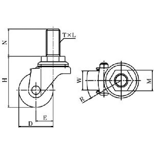 ユーエイ　ねじ込み式　自在　低床キャスター　強化ナイロン　車輪径５０ｍｍ　　Ｈタイプ　ＨＴ型　ネジ寸法Ｍ１６×４０ピッチ２　HT-50GNB-M16-40　1 個