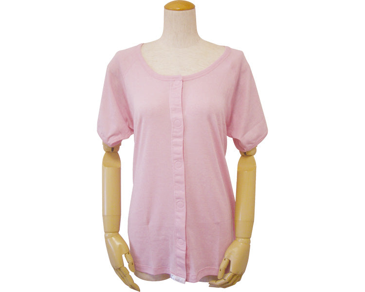 Women's three-quarter sleeve front opening shirt (seams on the outside, one-touch tape closure) / 43283 L Heather pink 1 pc