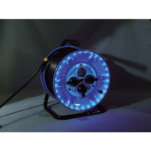 NICHIDO Electrician's Drum, Rainproof LED Line Drum, Blue, Overload and Leakage Protection, 30m, NPWL-EK33-B, 1 Unit