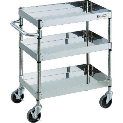 ＴＲＵＳＣＯ　ステンレスワゴン　クリーンフェニックスワゴン　ＳＵＳ３０４　Ｗ７５０×Ｄ５００×Ｈ７４０　３段　スチール金具　CPE3-773　1 台