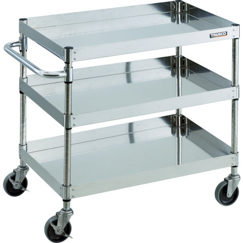 ＴＲＵＳＣＯ　ステンレスワゴン　クリーンフェニックスワゴン　ＳＵＳ３０４　Ｗ９００×Ｄ６００×Ｈ７４０　３段　ＳＵＳ金具　CPE3-793SC　1 台