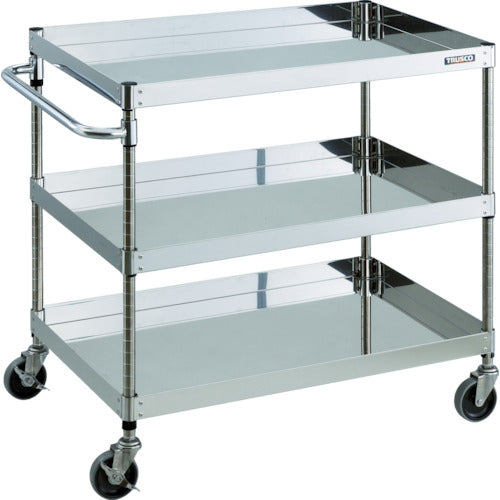 ＴＲＵＳＣＯ　ステンレスワゴン　クリーンフェニックスワゴン　ＳＵＳ３０４　Ｗ９００×Ｄ６００×Ｈ８８０　３段　ＳＵＳ金具　CPE3-993SC　1 台
