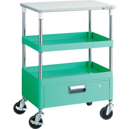 TRUSCO Tool Wagon Phoenix Wagon, Noise-reducing, 600 x 400, 1 drawer, with top plate, Young Green, PEW-962VT-YG, 1 unit