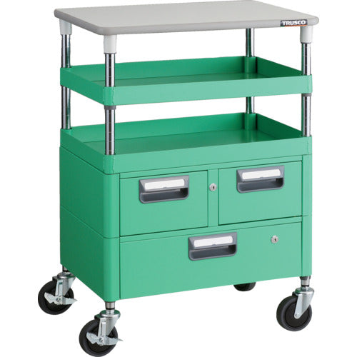 TRUSCO Tool Wagon Phoenix Wagon Antibacterial Noise-reducing 600 x 400 x H880 Drawer with Top Plate Young Green PEW-962VWT-YG 1 Unit