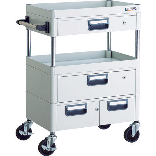 TRUSCO Tool Wagon Phoenix Wagon, Noise-reducing, 600 x 400 x H880, with Drawer, White, PEW-962VWZ-W, 1 Unit