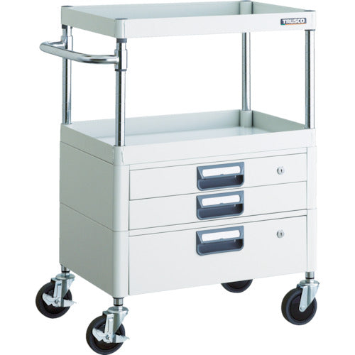 TRUSCO Tool Wagon Phoenix Wagon, Noise-reducing, 600 x 400 x H880, with Drawer, White, PEW-962VX-W, 1 Unit