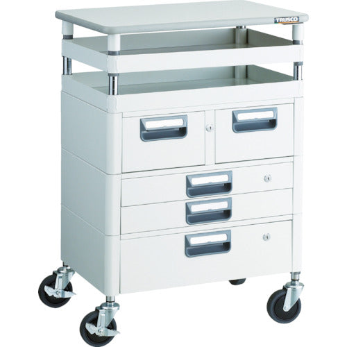 TRUSCO Tool Wagon Phoenix Wagon Antibacterial Noise-reducing 600 x 400 x H880 Drawer with Top Plate White PEW-962VXWT-W 1 Unit