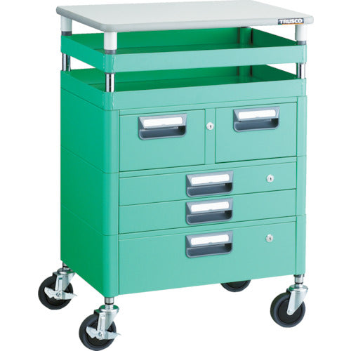 TRUSCO Tool Wagon Phoenix Wagon Antibacterial Noise-reducing 600 x 400 x H880 Drawer with Top Plate Young Green PEW-962VXWT-YG 1 Unit