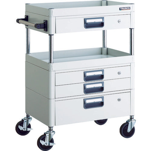 TRUSCO Tool Wagon Phoenix Wagon, Noise-reducing, 600 x 400 x H880, with Drawer, White, PEW-962VXZ-W, 1 Unit