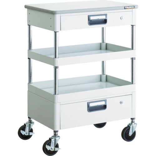 TRUSCO Tool Wagon Phoenix Wagon, Noise-reducing, 600 x 400 x H880, with drawer and top, White, PEW-962VZT-W, 1 unit