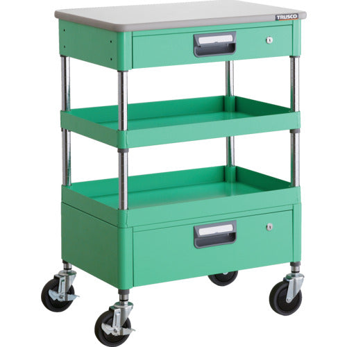 TRUSCO Tool Wagon Phoenix Wagon, Noise-reducing, 600 x 400 x H880, Drawer, Top Panel, Young Green, PEW-962VZT-YG, 1 Unit