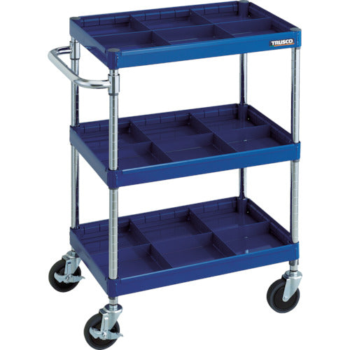 ＴＲＵＳＣＯ　ツールワゴン　フェニックスワゴン　省音　６００Ｘ４００　仕切板付３段　ブルー　PEW-963S3-B　1 台