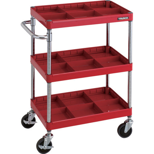 ＴＲＵＳＣＯ　ツールワゴン　フェニックスワゴン　省音　６００Ｘ４００　仕切板付３段　レッド　PEW-963S3-R　1 台