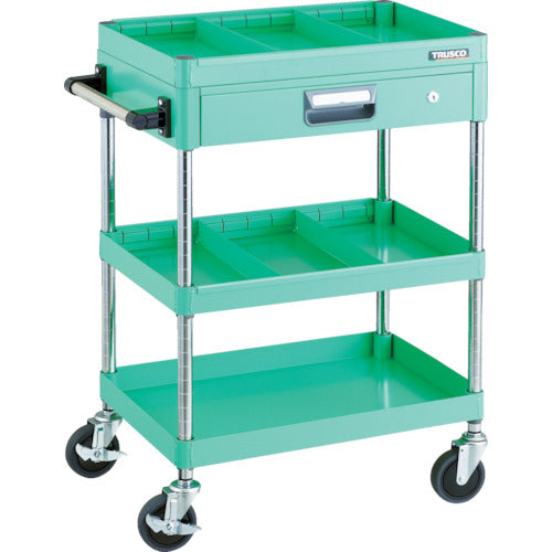 ＴＲＵＳＣＯ　ツールワゴン　フェニックスワゴン　省音　６００Ｘ４００　仕切２段付　引出付　ヤンググリーン　PEW-963ZS2-YG　1 台