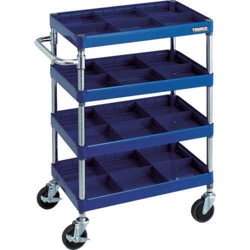 ＴＲＵＳＣＯ　ツールワゴン　フェニックスワゴン　省音　６００Ｘ４００　仕切板付４段　ブルー　PEW-964S4-B　1 台