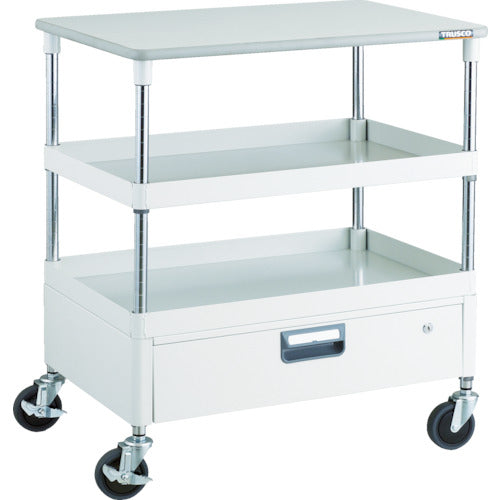 ＴＲＵＳＣＯ　ツールワゴン　フェニックスワゴン　省音　７５０Ｘ５００　１段引出　天板付　ホワイト　PEW-972VT-W　1 台