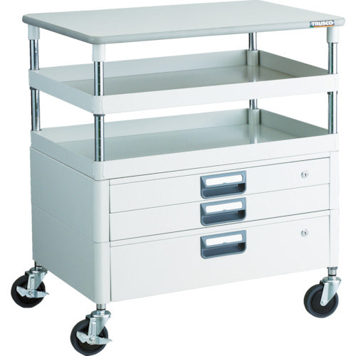 ＴＲＵＳＣＯ　ツールワゴン　フェニックスワゴン　抗菌　省音　７５０Ｘ５００ＸＨ８８０　引出　天板付　ホワイト　PEW-972VXT-W　1 台