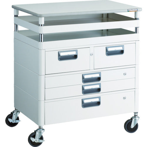 ＴＲＵＳＣＯ　ツールワゴン　フェニックスワゴン　抗菌　省音　７５０Ｘ５００ＸＨ８８０　引出　天板付　ホワイト　PEW-972VXWT-W　1 台
