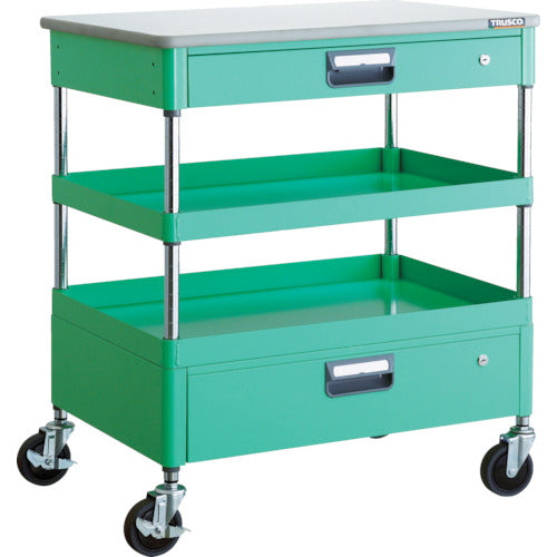 ＴＲＵＳＣＯ　ツールワゴン　フェニックスワゴン　省音　７５０Ｘ５００ＸＨ８８０　引出　天板付　ヤンググリーン　PEW-972VZT-YG　1 台