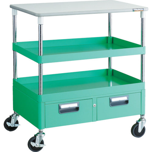 ＴＲＵＳＣＯ　ツールワゴン　フェニックスワゴン　省音　７５０Ｘ５００ＸＨ８８０　引出　天板付　ヤンググリーン　PEW-972WT-YG　1 台