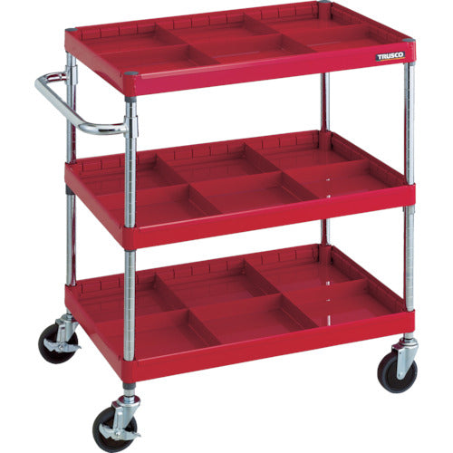 ＴＲＵＳＣＯ　ツールワゴン　フェニックスワゴン　省音　７５０Ｘ５００　仕切板付３段　レッド　PEW-973S3-R　1 台
