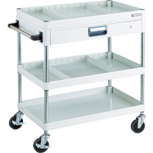 ＴＲＵＳＣＯ　ツールワゴン　フェニックスワゴン　省音　７５０Ｘ５００　仕切２段付　引出付　ホワイト　PEW-973ZS2-W　1 台