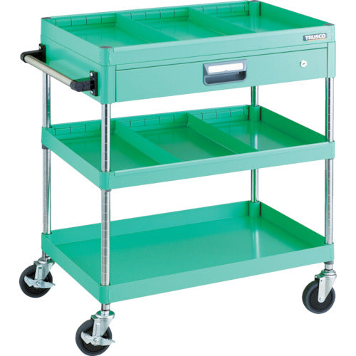 ＴＲＵＳＣＯ　ツールワゴン　フェニックスワゴン　省音　７５０Ｘ５００　仕切２段付　引出付　ヤンググリーン　PEW-973ZS2-YG　1 台