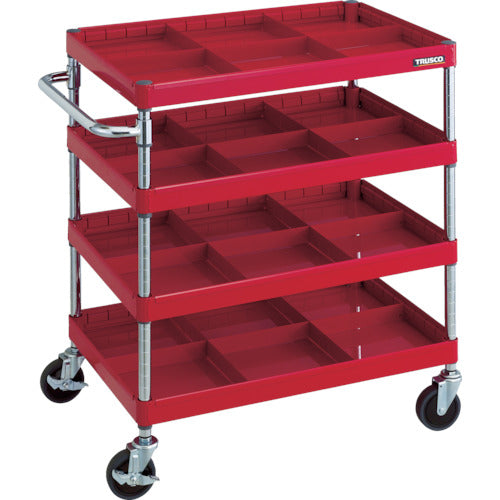 ＴＲＵＳＣＯ　ツールワゴン　フェニックスワゴン　省音　７５０Ｘ５００　仕切板付４段　レッド　PEW-974S4-R　1 台