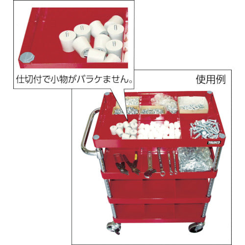 ＴＲＵＳＣＯ　ツールワゴン　フェニックスワゴン　省音　７５０Ｘ５００　仕切板付４段　レッド　PEW-974S4-R　1 台