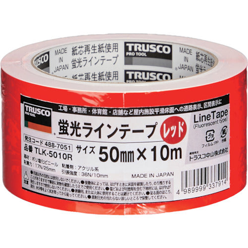 ＴＲＵＳＣＯ　蛍光ラインテープ５０ｍｍｘ１０ｍ　レッド　TLK-5010R　1 巻