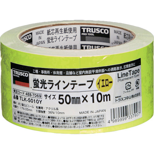 ＴＲＵＳＣＯ　蛍光ラインテープ５０ｍｍｘ１０ｍ　イエロー　TLK-5010Y　1 巻