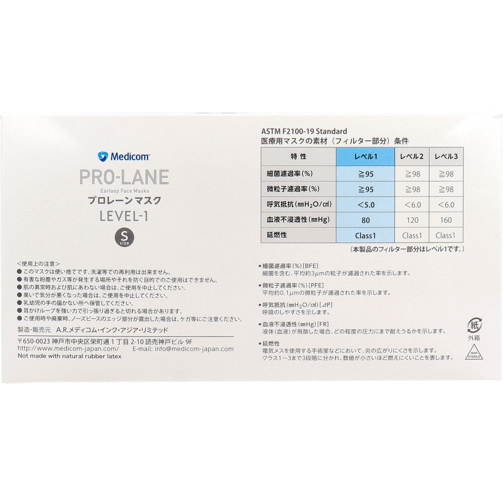 メディコム プロレーンマスク Sサイズ ホワイト 50枚入 1 個
