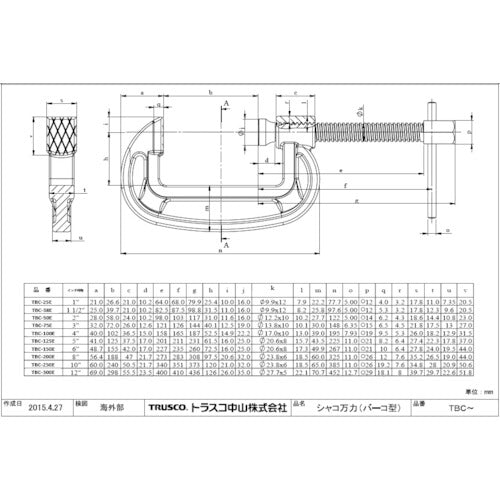 ＴＲＵＳＣＯ　シャコ万力（バーコ型）１００ｍｍ　TBC-100E　1 丁