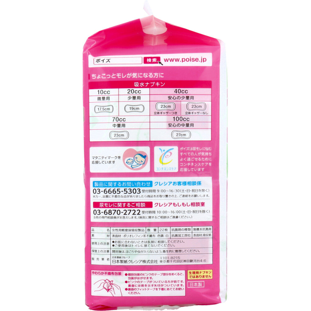 ポイズ さらさら素肌 吸水ナプキン 安心の少量用 40cc 22枚入 1 個