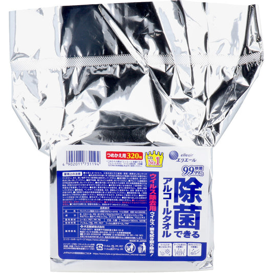 エリエール 除菌できるアルコールタオル ウイルス除去用 大容量 詰替用 320枚入 1 個