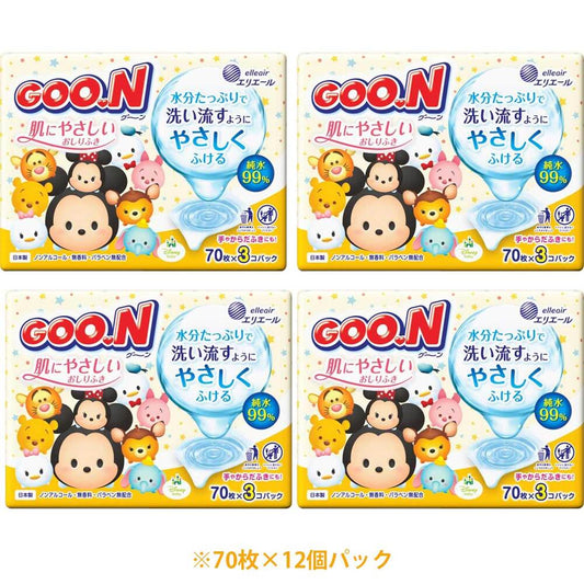 グーン 肌にやさしいおしりふき ディズニーツムツムデザイン 詰替用 70枚×12個パック 1 個