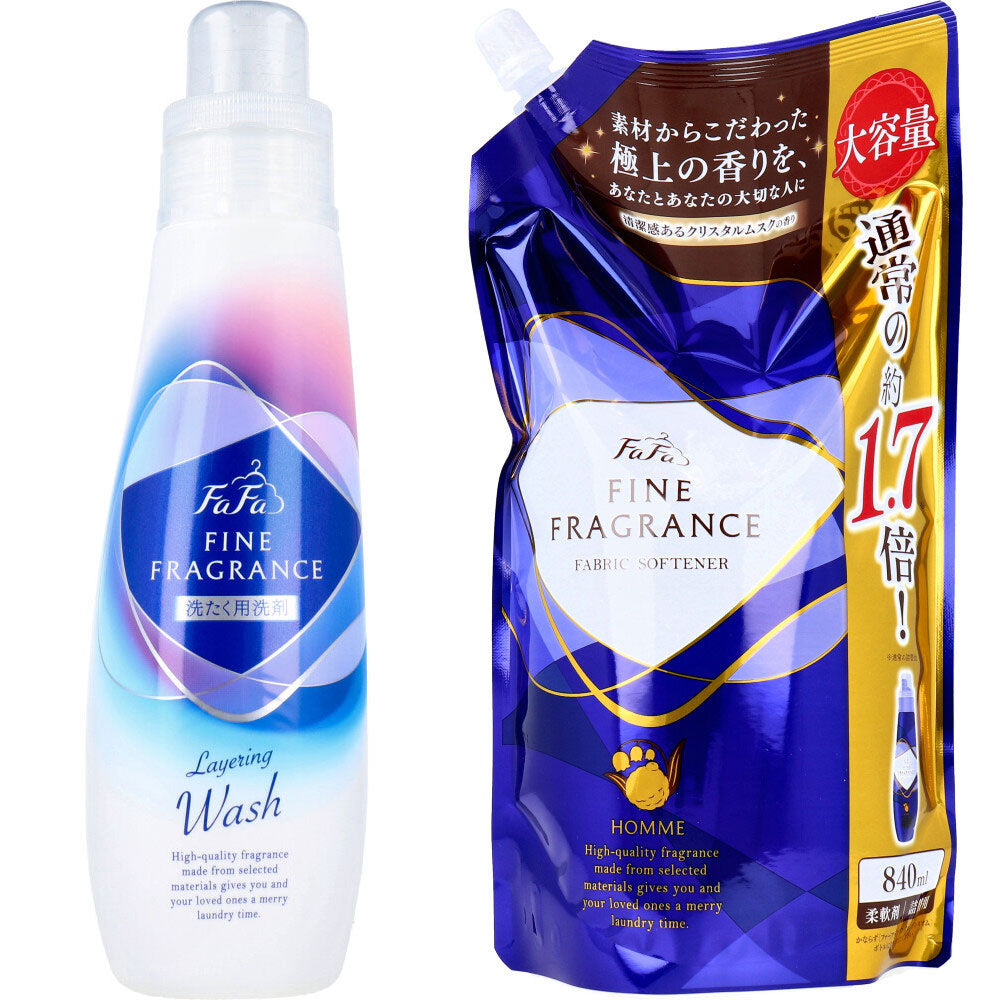 【数量限定入荷】ファーファ ファインフレグランス レイヤリングウォッシュ 洗たく洗剤本体 600g+柔軟剤オム 840mL 1 個