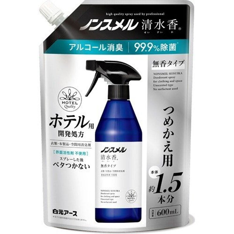 Non-Smell Shimizu-ka Deodorizer for Clothes, Fabrics, and Air, Unscented Type, Refill, 600mL, 1 pc